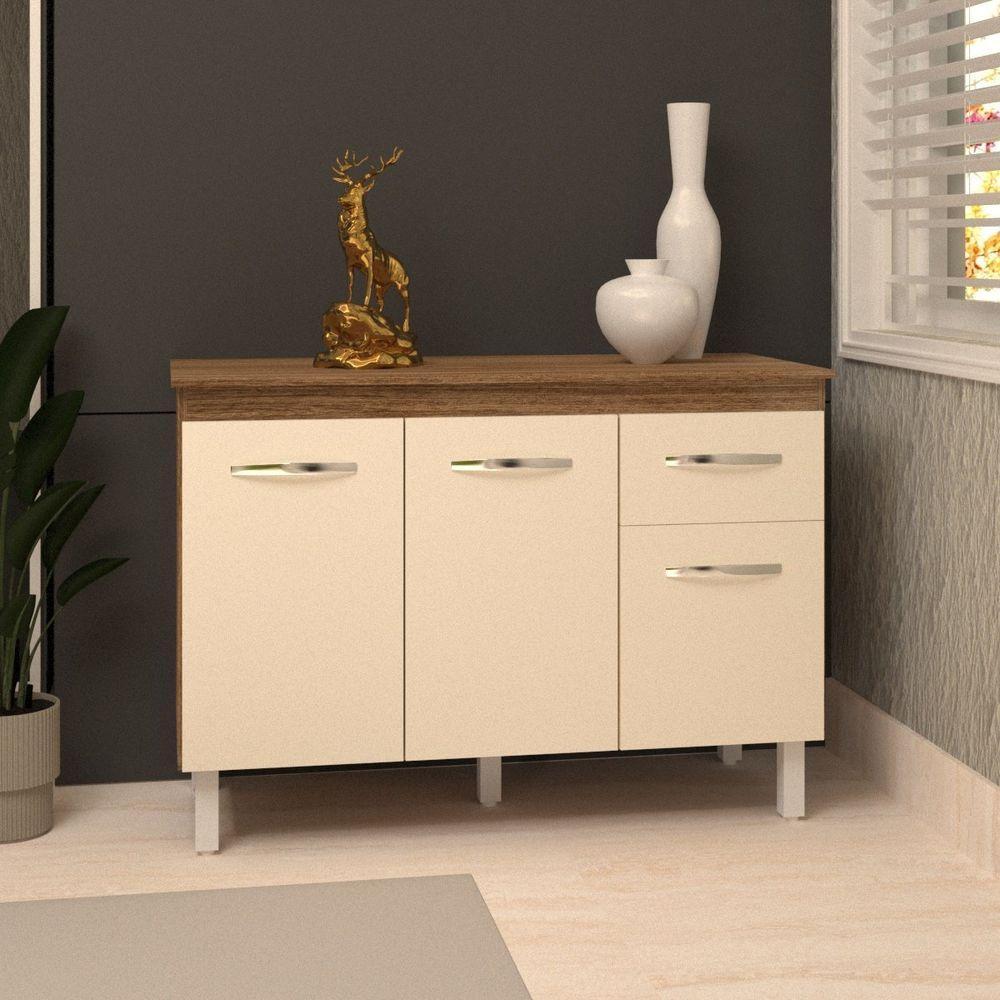 Balcão Gabinete Para Pia 118 Cm Cozinha Aline Savana Off White Com Tampo Tampão 120 Cm Savana - 5