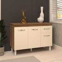 Balcão Gabinete Para Pia 118 Cm Cozinha Aline Savana Off White Com Tampo Tampão 120 Cm Savana