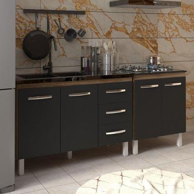 Armário Cozinha Gabinete Pia De 120 Cm Bruna E Balcão Fran Para Cooktop 4 Bocas Savana Preto