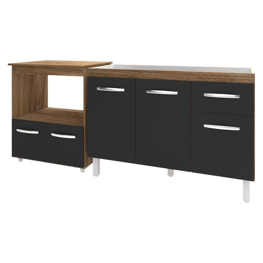 Cozinha Armário Balcão Gabinete De Pia Aline 120 Cm E Balcão Amanda Para Microondas E Forno Elétrico Savana Preto - 4