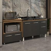 Cozinha Armário Balcão Gabinete De Pia Aline 120 Cm E Balcão Amanda Para Microondas E Forno Elétrico Savana Preto - 6
