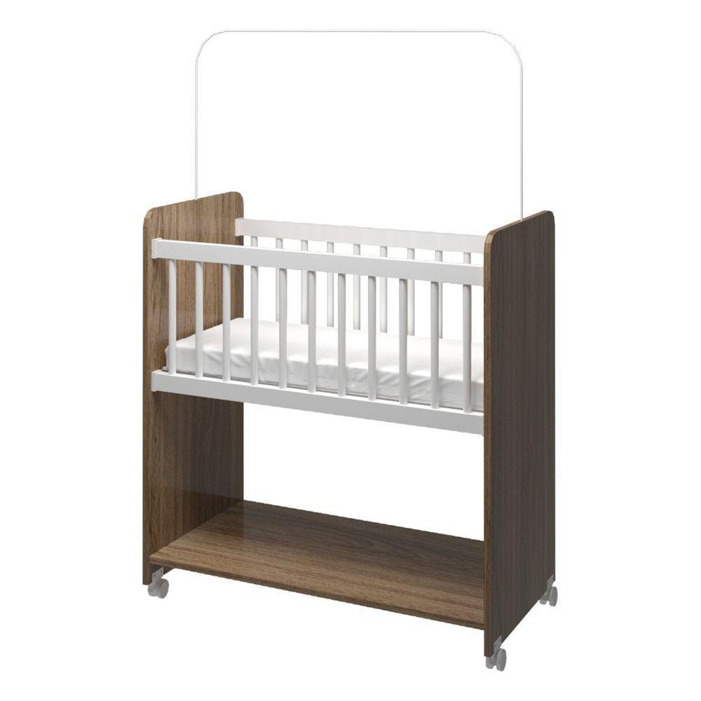 Mini Berço Compacto Portátil Para Bebê Com Rodízio Colchão Suporte Para Mosquiteiro E Prateleira Savana Branco - 4