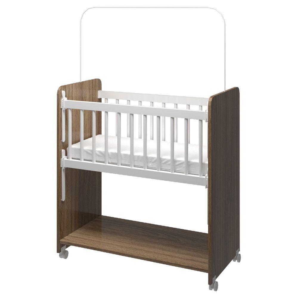 Mini Berço Compacto Portátil Para Bebê Com Grade Movel Rodízio Colchão Suporte Mosquiteiro E Prateleira Savana Branco - 1