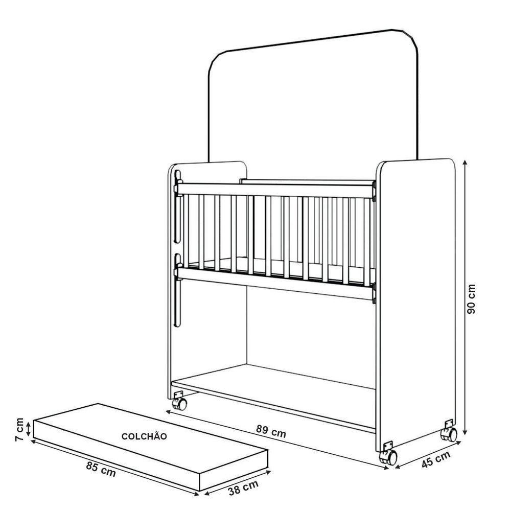 Mini Berço Compacto Portátil Para Bebê Com Grade Movel Rodízio Colchão Suporte Mosquiteiro E Prateleira Savana Branco - 4