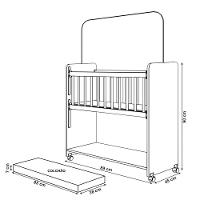 Mini Berço Compacto Portátil Para Bebê Com Grade Movel Rodízio Colchão Suporte Mosquiteiro E Prateleira Savana Branco