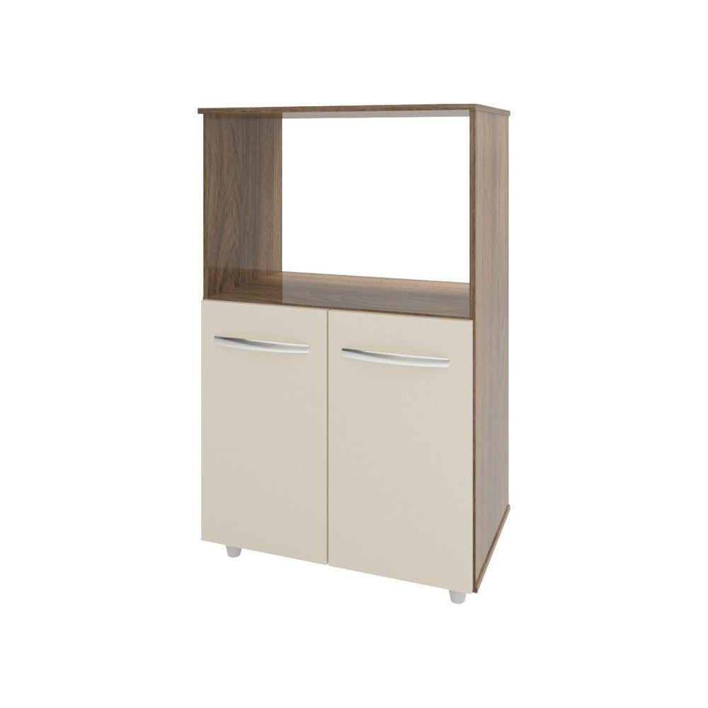 Balcão Multiuso Armário Cozinha Para Forno Elétrico E Microondas Organizador Com 2 Portas Tayla Savana Off White - 1