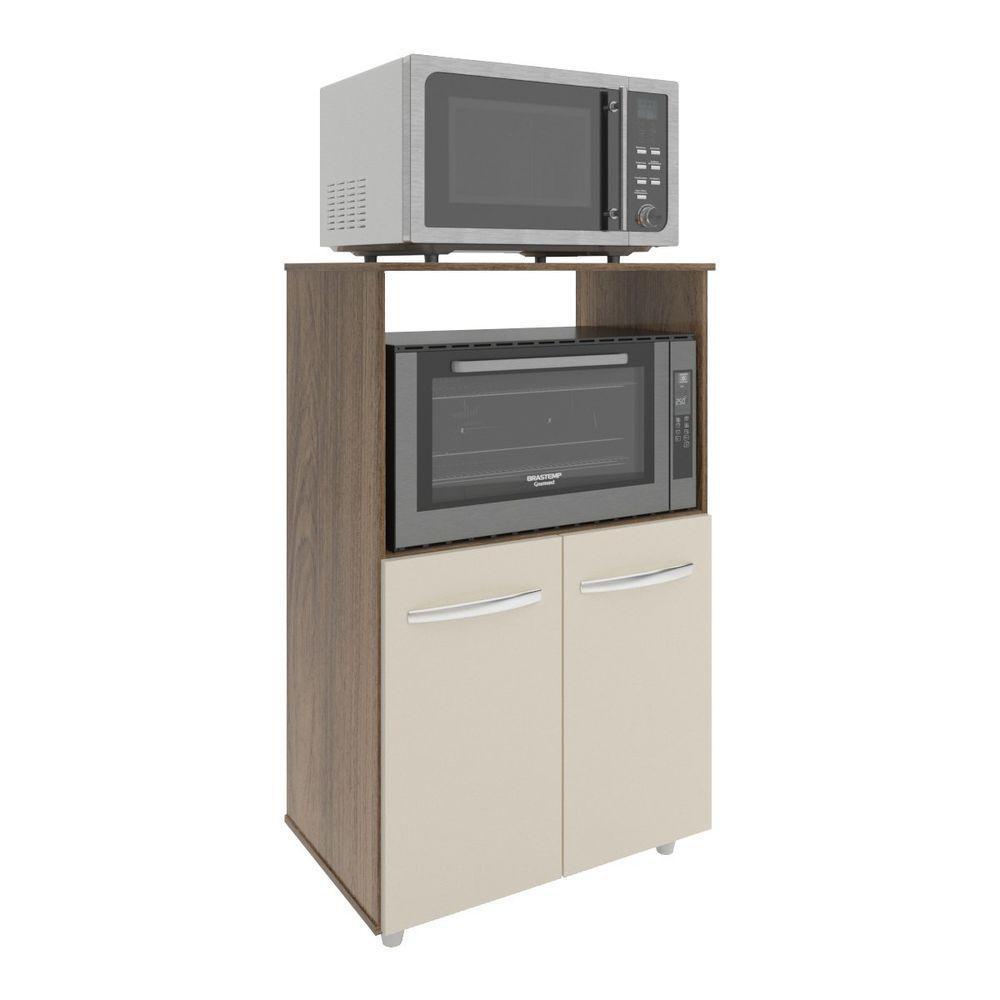 Balcão Multiuso Armário Cozinha Para Forno Elétrico E Microondas Organizador Com 2 Portas Tayla Savana Off White - 2