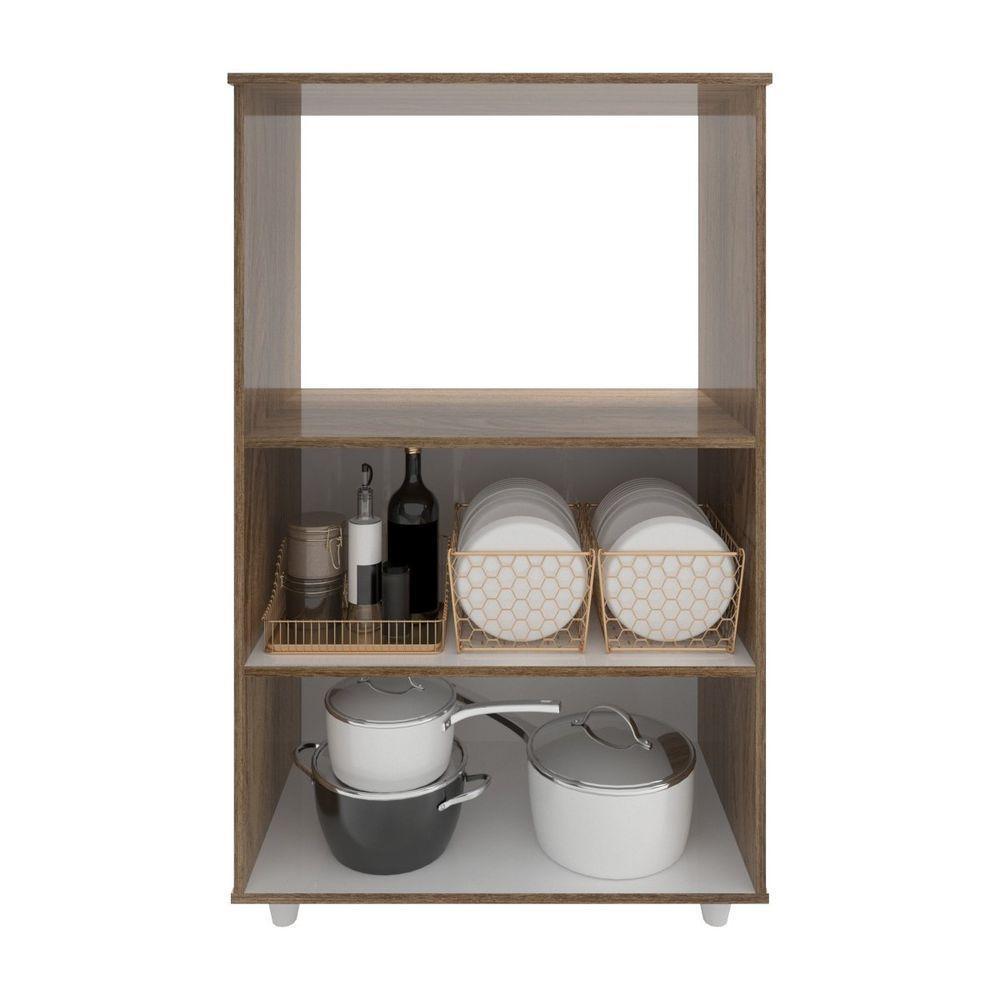 Balcão Multiuso Armário Cozinha Para Forno Elétrico E Microondas Organizador Com 2 Portas Tayla Savana Off White - 3