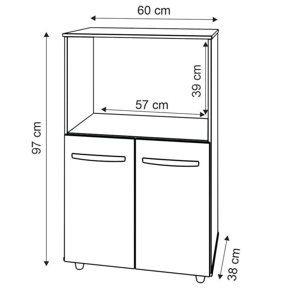 Balcão Multiuso Armário Cozinha Para Forno Elétrico E Microondas Organizador Com 2 Portas Tayla Savana Off White - 6