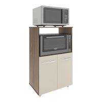 Balcão Multiuso Armário Cozinha Para Forno Elétrico E Microondas Organizador Com 2 Portas Tayla Savana Off White - 2