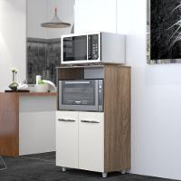 Balcão Multiuso Armário Cozinha Para Forno Elétrico E Microondas Organizador Com 2 Portas Tayla Savana Off White - 5