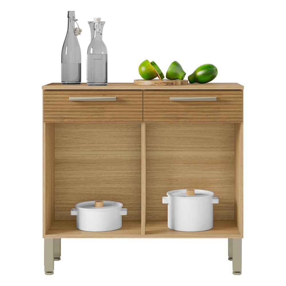 Balcão Gabinete De Cozinha 90 Cm 2 Portas Nala Kits Paraná Freijó Gris-supremo Cp Ripado Freijó - 2