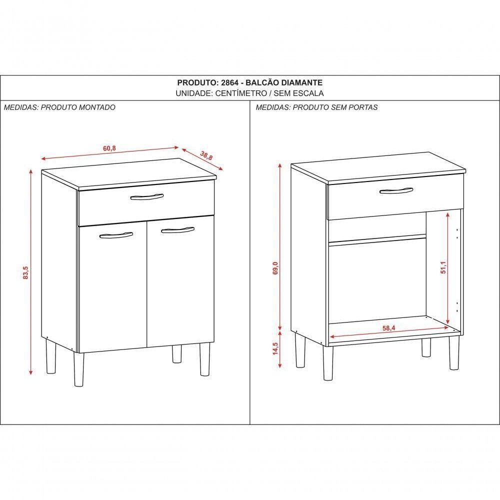 Balcão 2 Portas 1 Gaveta Diamante Kits Parana - 2