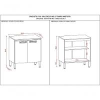 Balcão De Cozinha 2 Portas 0,80 Cm Com Tampo Ametista Kits Parana Freijó Supremo - 2