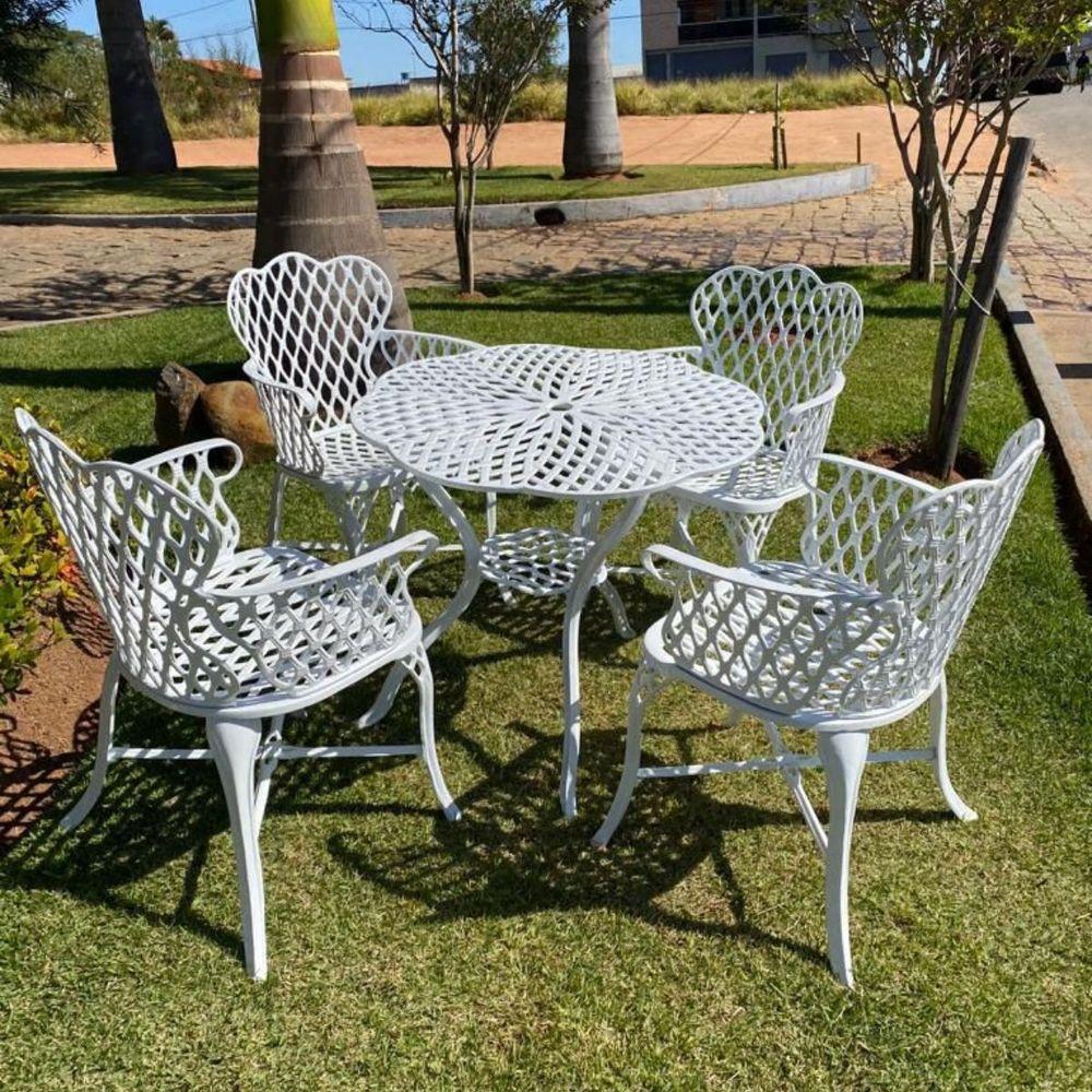 Conjunto 4 Cadeiras E Mesa Viena Bambu Em Alumínio Para Piscina Jardim Bege - 3