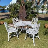 Conjunto 4 Cadeiras E Mesa Viena Bambu Em Alumínio Para Piscina Jardim Bege - 2