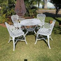 Conjunto 4 Cadeiras E Mesa Viena Bambu Em Alumínio Para Piscina Jardim Bege