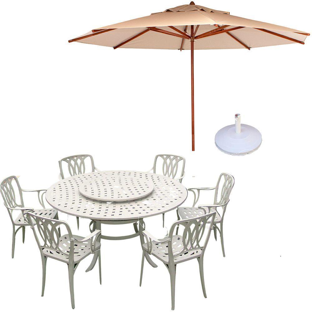 Conjunto De Jardim Com Mesa Giratória 6 Cadeiras Piscina Fênix + Ombrelone Bege - 1