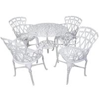 Conjunto Com Mesa Ripada + 4 Cadeiras De Jardim E Piscina + Ombrelone Com Base Branco