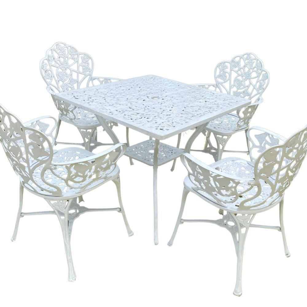 Conjunto De Jardim Com Mesa Quadrada 4 Cadeiras E Guarda Sol Branco - 2