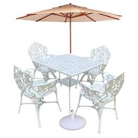Conjunto De Jardim Com Mesa Quadrada 4 Cadeiras E Guarda Sol Bege - 1
