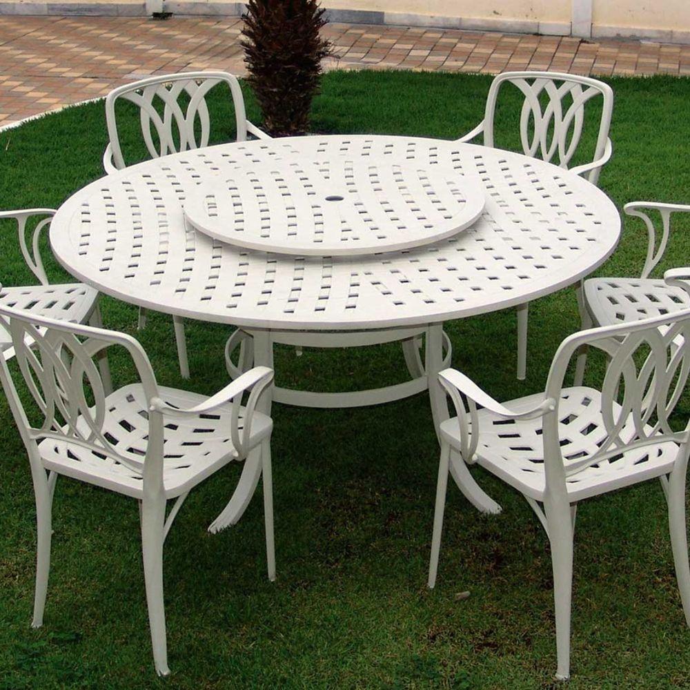 Conjunto De Jardim Mesa Giratória 6 Cadeiras, Ombrelone E Espreguiçadeira Piscina Branco - 6