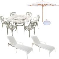 Conjunto De Jardim Mesa Giratória 6 Cadeiras, Ombrelone E Espreguiçadeira Piscina Branco - 1