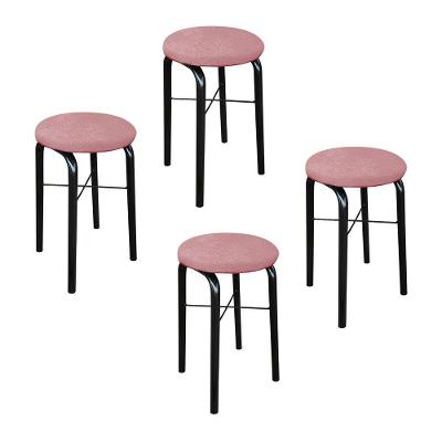 Kit 04 Banquetas Baixa Manu Suede Rose