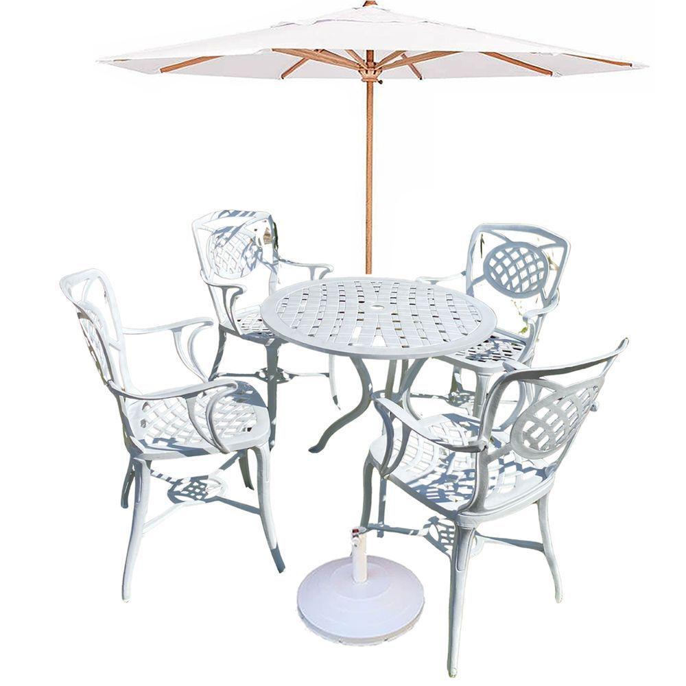 Conjunto De Jardim Com Mesa, 4 Cadeiras Havana E Ombrelone Piscina Branco - 1