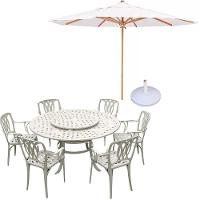 Conjunto De Jardim Com Mesa Giratória 6 Cadeiras Piscina Fênix + Ombrelone Branco - 1