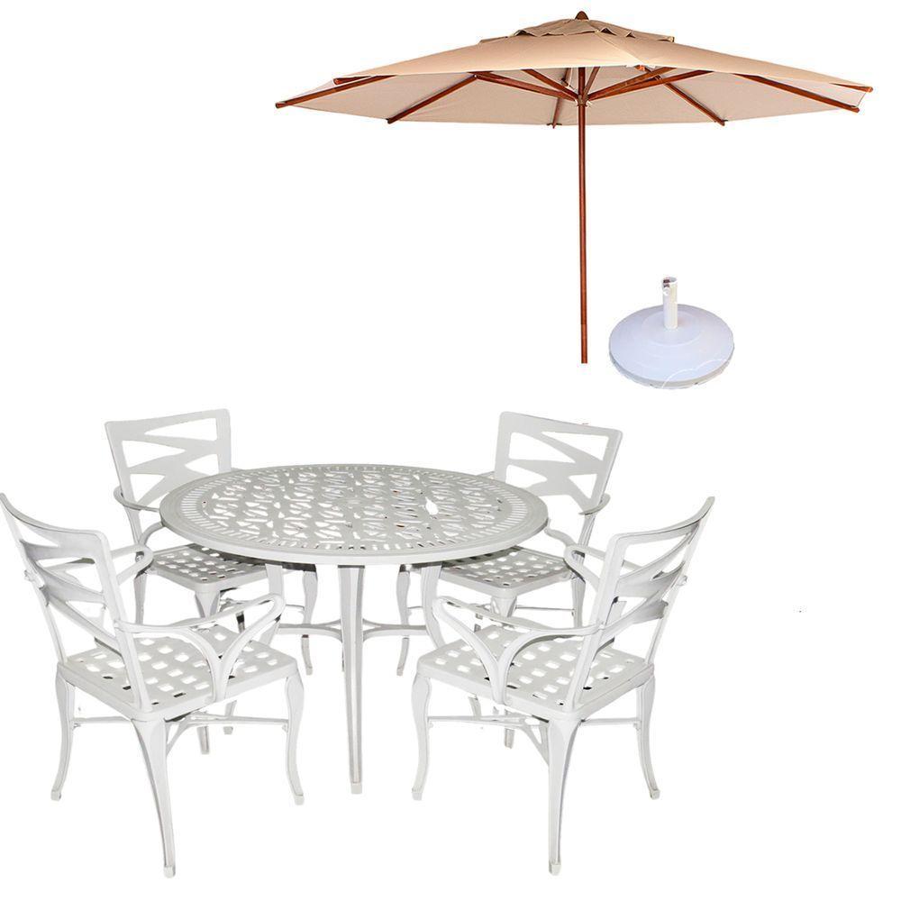 Conjunto De Mesa Com 4 Cadeiras Aluminio Fundido + Guarda Sol Bege - 1