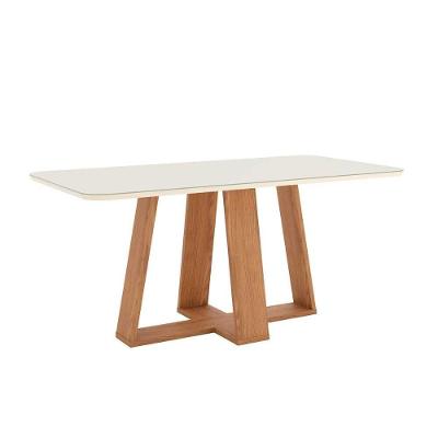 Mesa de Sala Jantar Lins SC95 c/Tampo Madeirado Vidro Curvo 180x90cm Nature/Off White - Henn