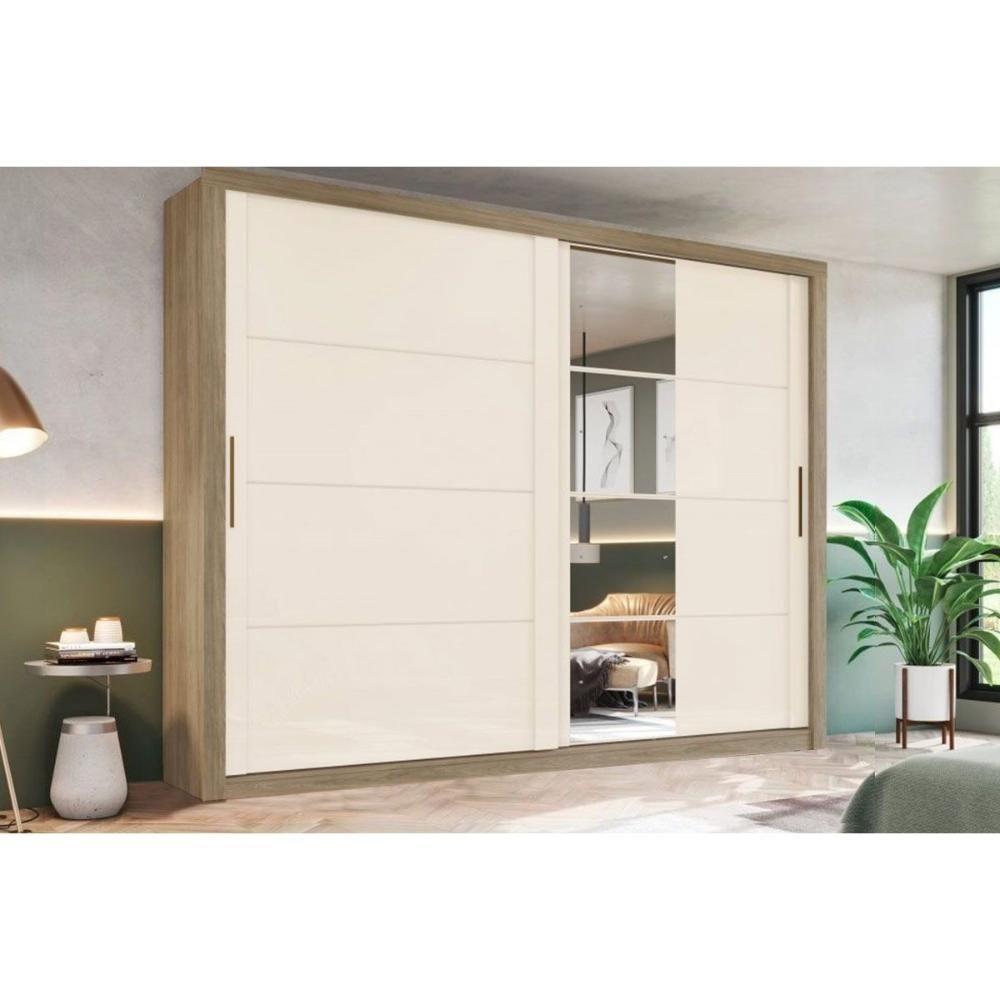 Guarda Roupa Casal 2 Portas de Correr e 4 Gavetas c/ Espelho Palace Rústico/Off White - Henn - 1