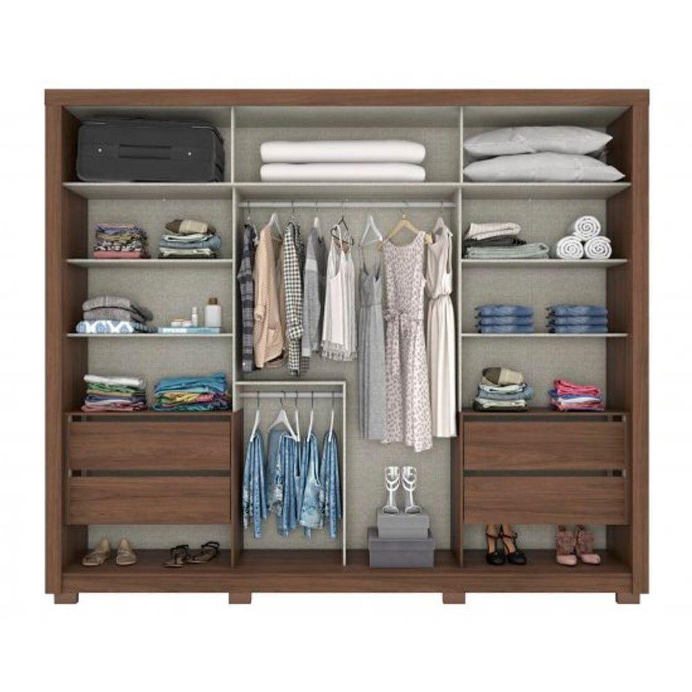 Guarda Roupa Casal 2 Portas de Correr e 4 Gavetas c/ Espelho Palace Rústico/Off White - Henn - 5