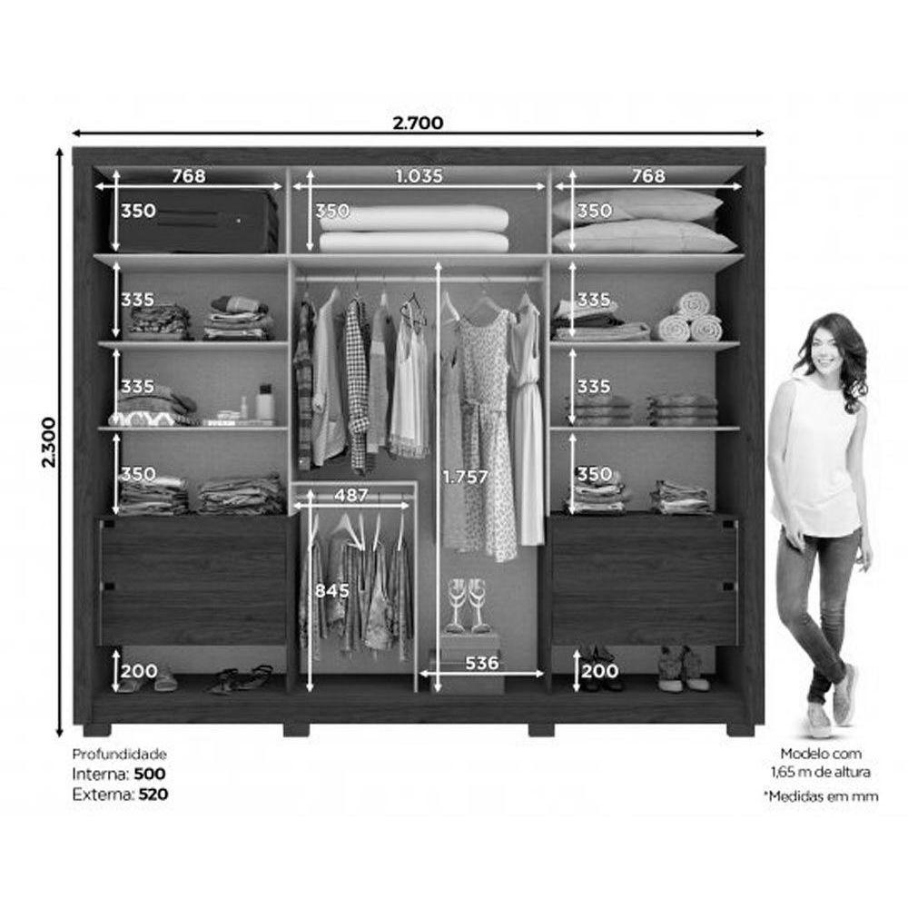 Guarda Roupa Casal 2 Portas de Correr e 4 Gavetas c/ Espelho Palace Rústico/Off White - Henn - 6