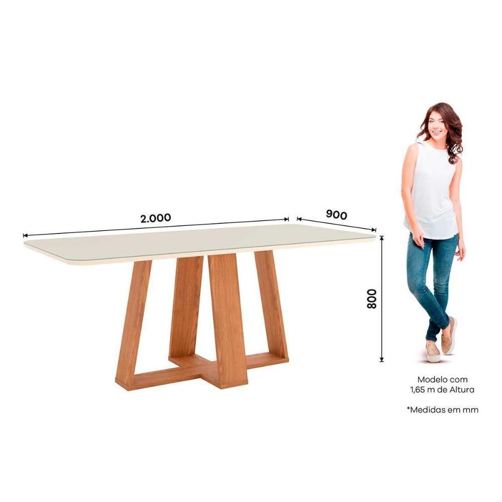 Mesa de Sala Jantar Lins SC96 c/Tampo Madeirado Vidro Curvo 200x90cm Nature/Off White - Henn - 5