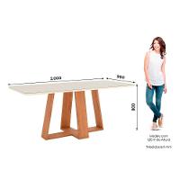 Mesa de Sala Jantar Lins SC96 c/Tampo Madeirado Vidro Curvo 200x90cm Nature/Off White - Henn - 5