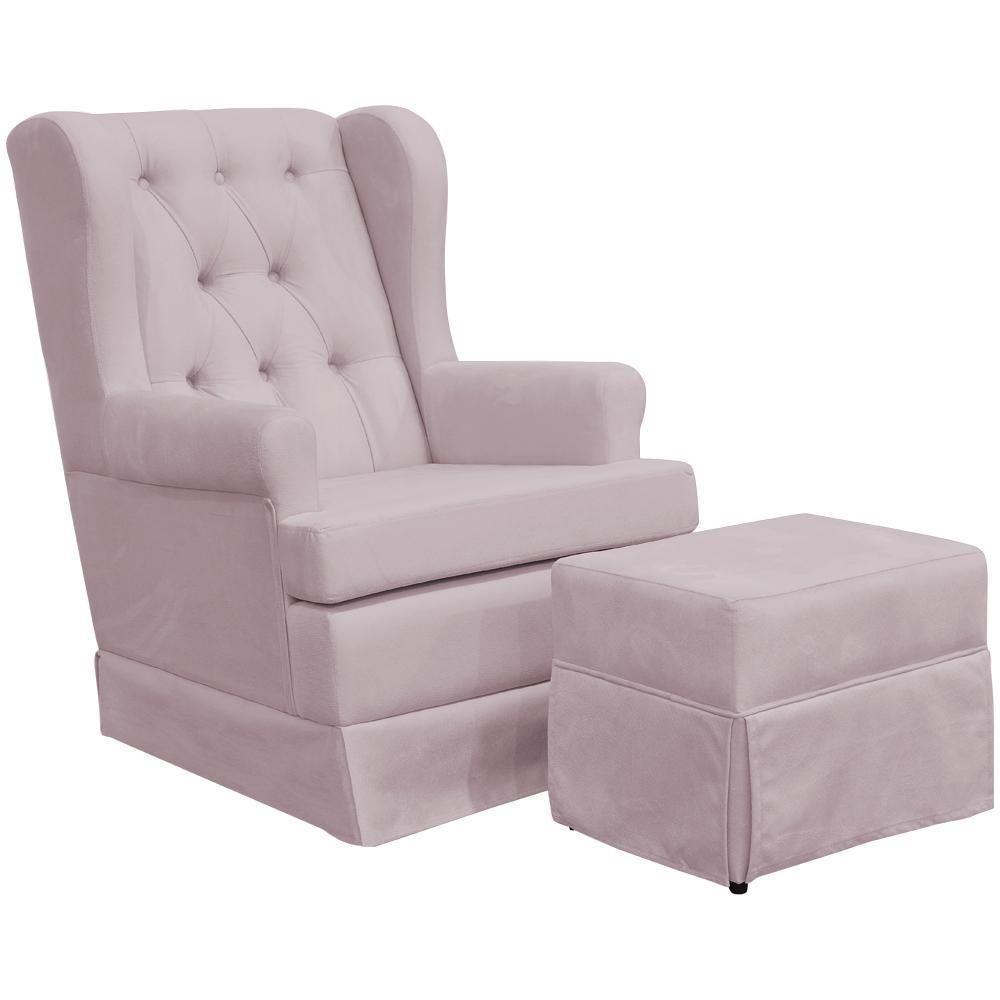 Poltrona E Puff Helena P02 Capitonê Suede Rosê - 1