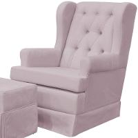 Poltrona E Puff Helena P02 Capitonê Suede Rosê