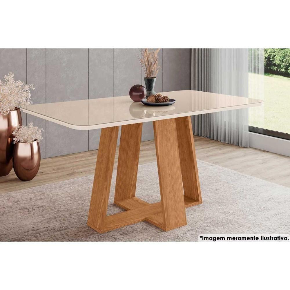 Mesa de Sala Jantar Lins SC92 c/Tampo Madeirado Vidro Curvo 160x90cm Nature/Off White - Henn - 2