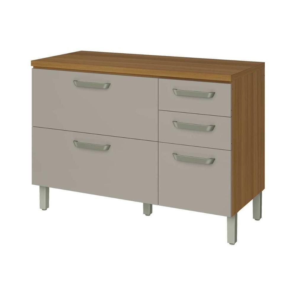 Balcão de Cozinha Modulado Princesa 2 Portas e 3 Gavetas c/Tampo 120cm Freijo/Off White - Nesher - 1