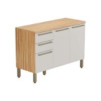 Balcão de Cozinha Modulado Nápoli Prime 3 Portas e 2 Gavetas c/ Tampo 120cm Amendoa/Off White - Ronipa - 1