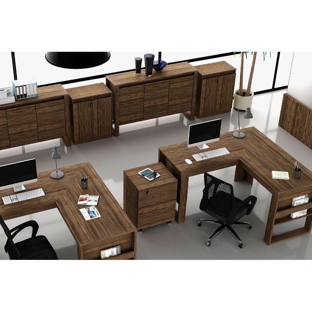 Balcão de Escritório ME4149 c/ 2 Portas c/ Chave Amêndoa - Tecno Mobili - 5