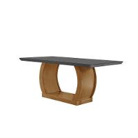 Mesa de Sala Jantar Jade c/Tampo Madeirado Vidro Canto Reto 180x90cm Imbuia/Grafite - Rufato - 1