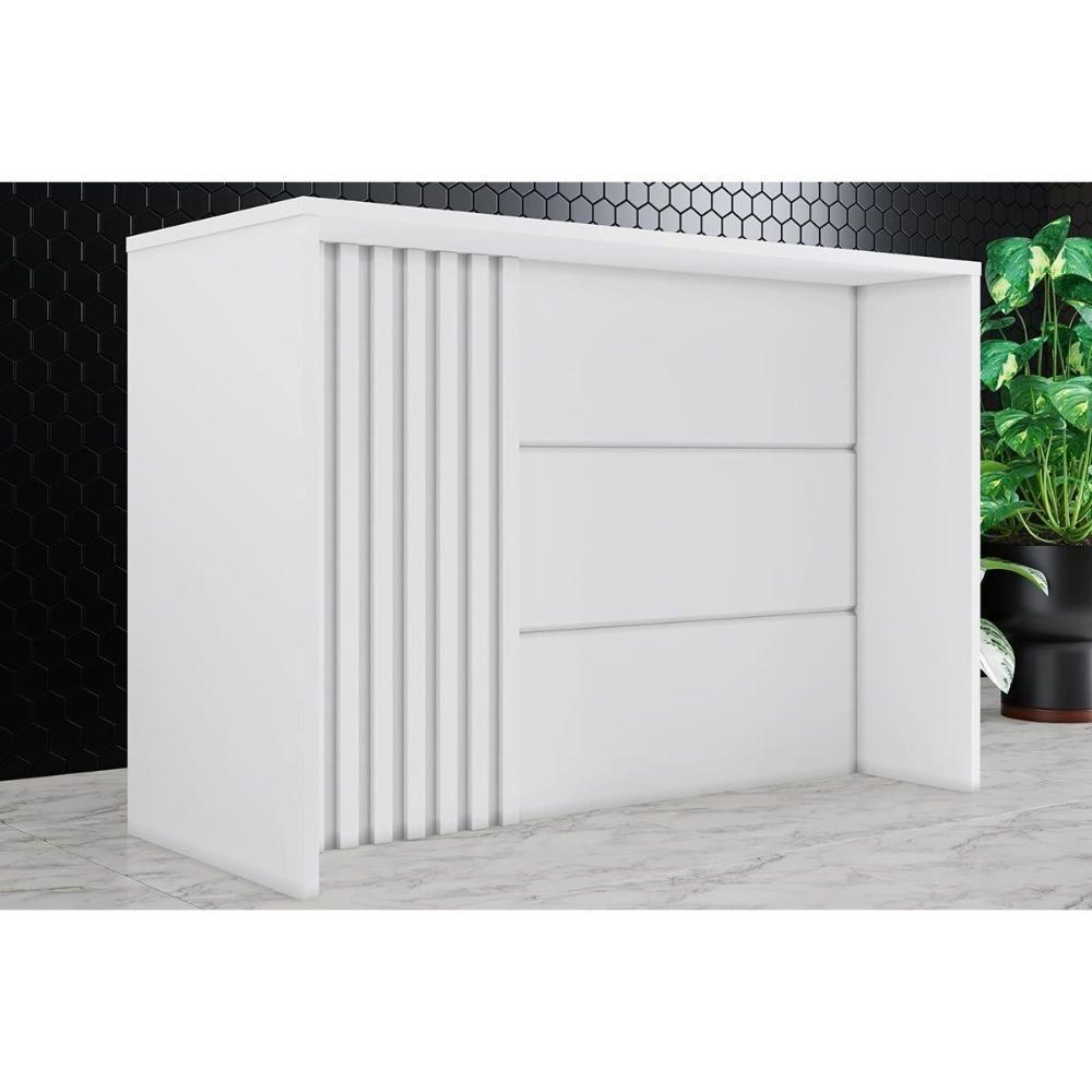 Bancada Ilha Cozinha Gourmet Americana c/ 2 Portas e 3 Gavetas 145cm Branco - Henn - 9