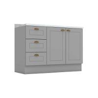 Balcão de Cozinha Americana p/ Pia 3 Gavetas e 2 Portas c/Tampo 120cm Cinza - Henn - 1