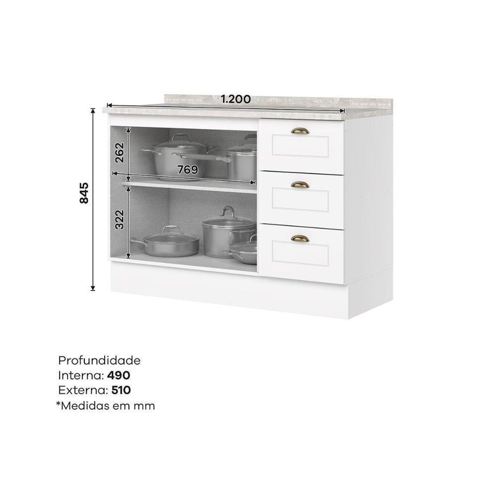 Bancada Ilha Cozinha Gourmet Americana c/ 2 Portas e 3 Gavetas 145cm Cinza - Henn - 6