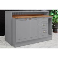 Bancada Ilha Cozinha Gourmet Americana c/ 2 Portas e 3 Gavetas 145cm Cinza - Henn - 1