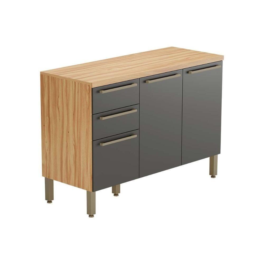 Balcão de Cozinha Modulado Nápoli Prime 3 Portas e 2 Gavetas c/ Tampo 120cm Amendoa/Chumbo - Ronipa - 1