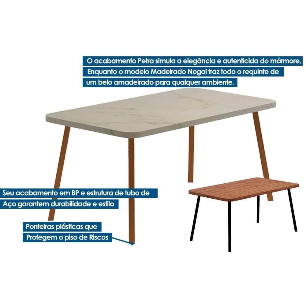 Mesa de Sala Jantar Stellar 1597 Aço c/Tampo Madeirado 160x90cm Petra/Rose - Carraro - 6